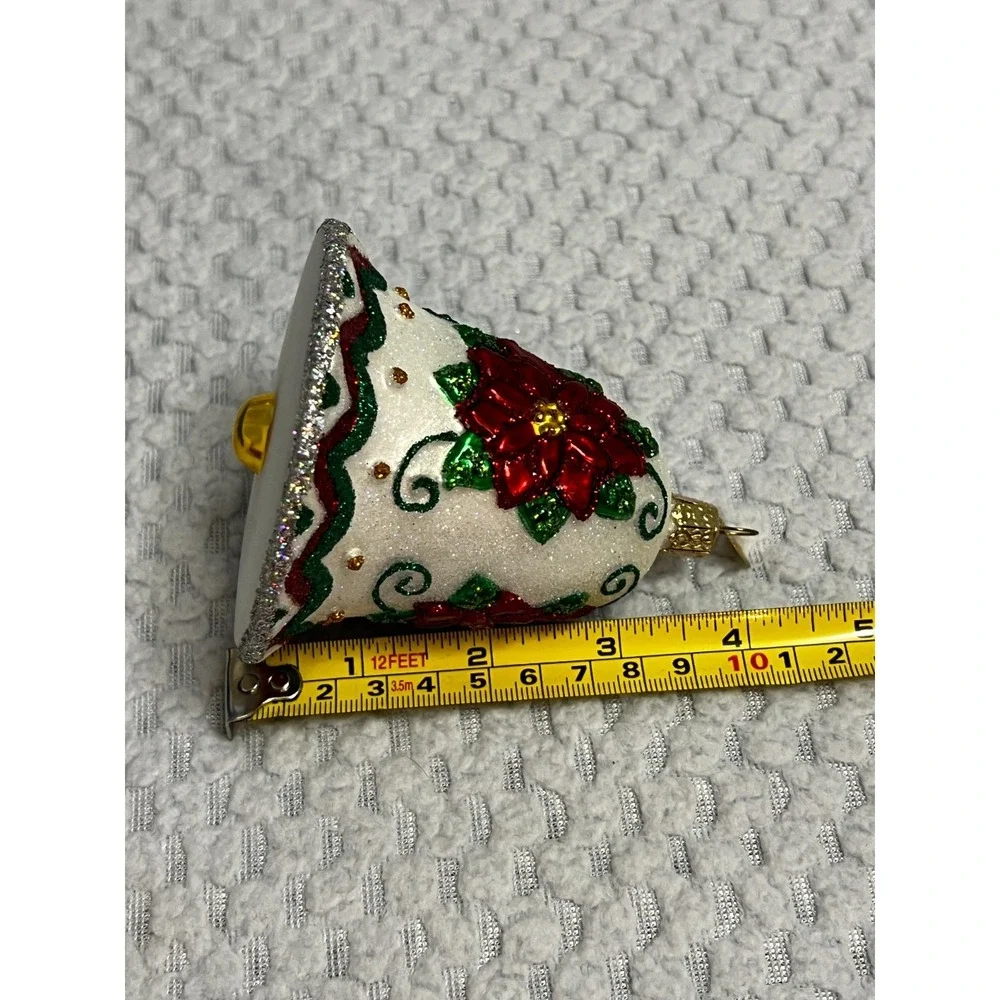 Old World Christmas Hand Blown Glass Bell Ornament Poinsettia‎ OWC Cottagecore